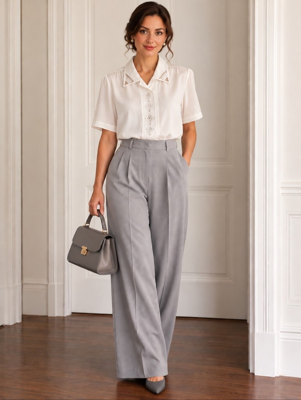 FashionNate Vintage 80s–90s Embroidered Off-White Blouse